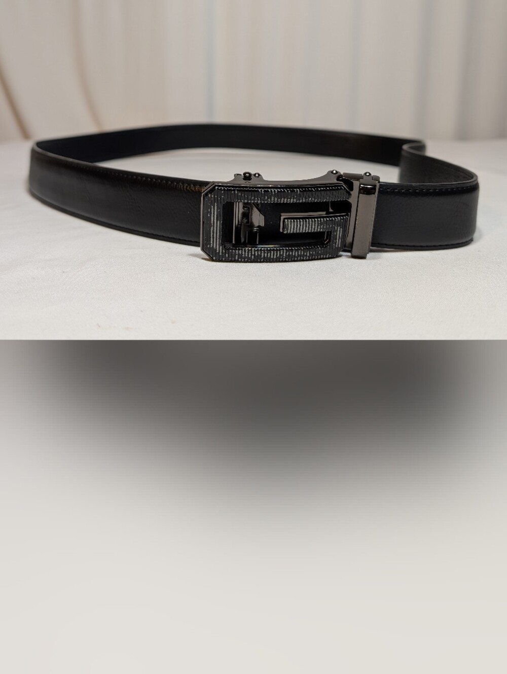 Single G Shape Ratchet Black Belt Formal Men Leather Adjustable Superior Precise